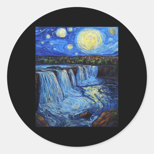 Niagara Falls - in de stijl van Van Gogh - sterren Ronde Sticker (Voorkant)