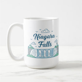 Niagara Falls Minimalistische Illustratie met Plat Koffiemok