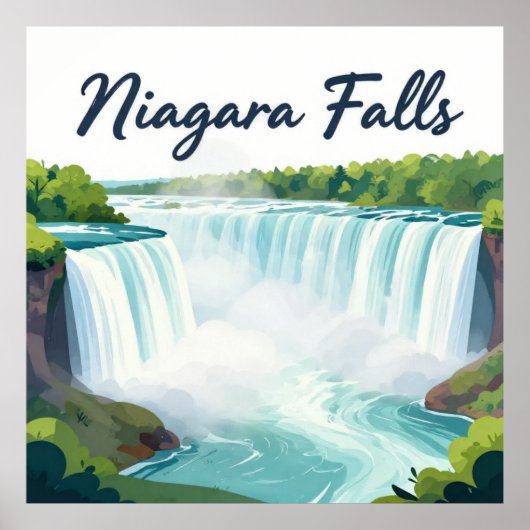 Niagara Falls Painterly Landscape Illustration Poster (Voorkant)