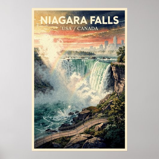 Niagara Falls Reisposter in Vintage Stijl Poster (Voorkant)
