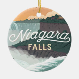 Niagara Falls Retro Vintage Poster Illustratie Keramisch Ornament