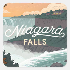 Niagara Falls Retro Vintage Poster Illustratie Vierkante Sticker