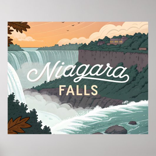 Niagara Falls Retro Vintage Poster Illustration (Voorkant)