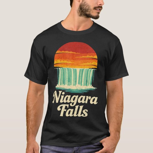 Niagara Falls Retro Zonsondergang T-shirt (Voorkant)