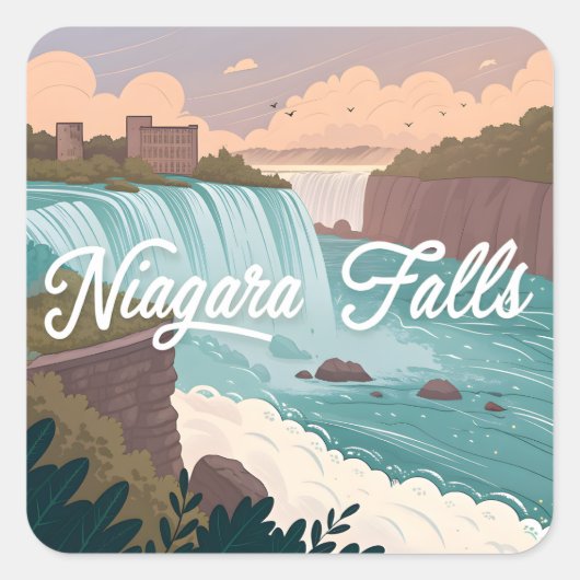 Niagara Falls Scenic Illustration at Sunset Vierkante Sticker (Voorkant)