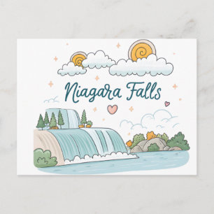 Niagara Falls Schattige Cartoon Pastel Illustratie Briefkaart