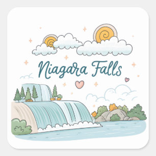 Niagara Falls Schattige Cartoon Pastel Illustratie Vierkante Sticker