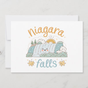 Niagara Falls Schattige Lachende Cartoon Illustrat Feestdagenkaart