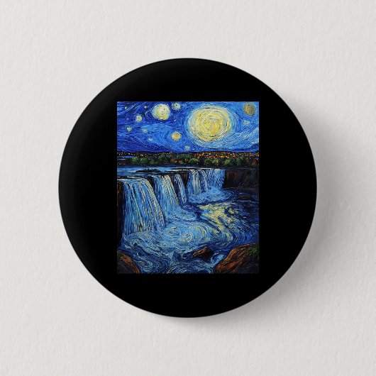 Niagara Falls - Van Gogh Style - Starry Night  Ronde Button 5,7 Cm (Voorkant)