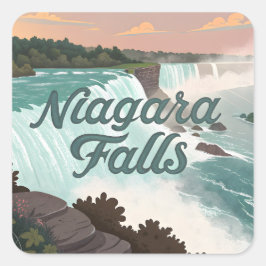 Niagara Falls Vintage Getextureerde Illustratie Vierkante Sticker