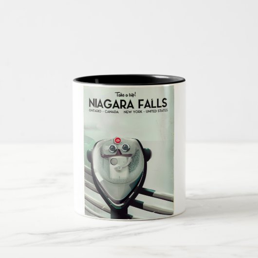Niagara Falls - VS - Canada Oude reisposter Tweekleurige Koffiemok (Center)