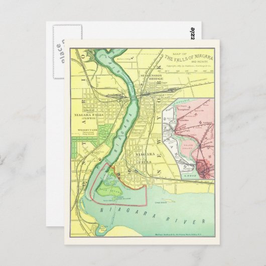 Niagara Herfsten and Vicinity  Map 1885 Briefkaart (Voorkant / Achterkant)