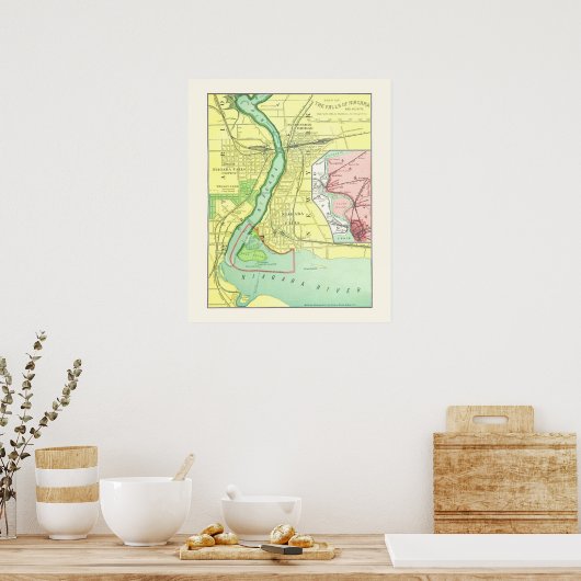 Niagara Herfsten and Vicinity Map 1885 Poster (Keuken)
