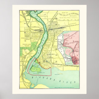 Niagara Herfsten and Vicinity Map 1885 Poster