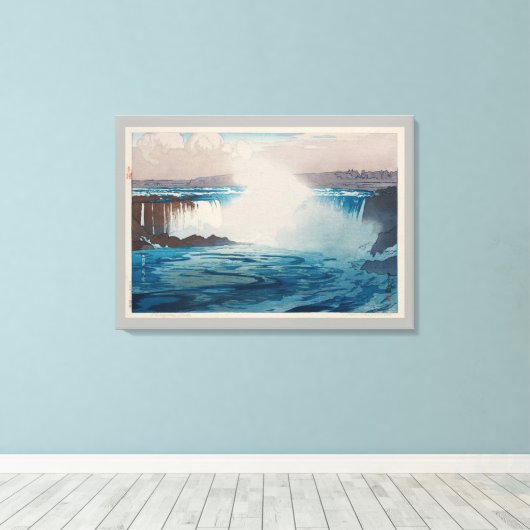 Niagara Herfsten, Hiroshi Yoshida, Woodcut Canvas Afdruk (Insitu (Houten vloer))