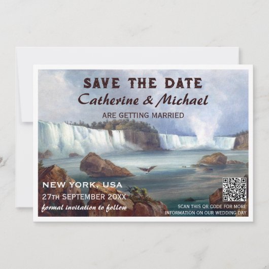 Niagara Herfsten New York Reizen QR Code Save The Date (Voorkant)