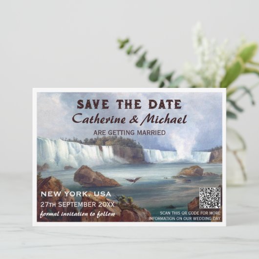 Niagara Herfsten New York Reizen QR Code Save The Date (Staand voorkant)