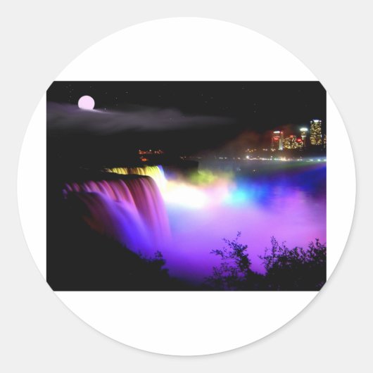Niagara-Herfsten-onder-overstroomlichten-bij-nacht Ronde Sticker (Voorkant)