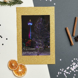 Niagara Herfsten Skylon Tower met kerstverlichting Feestdagenkaart