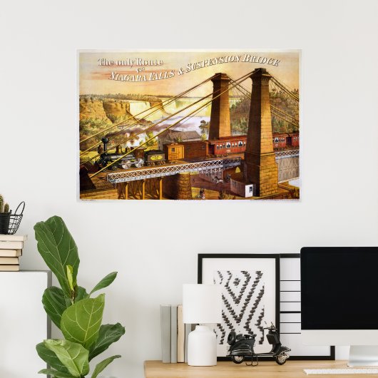 Niagara Herfsten Suspension Bridge 1876 Poster (Thuiskantoor)
