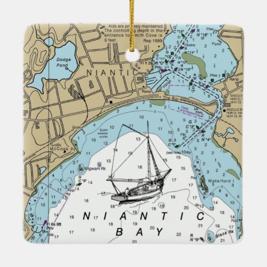 Niantic CT Nautical Chart Keramisch Ornament (Achterkant)