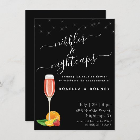 Nibbles Nightcaps Couples Shower Budget Uitnodigin Kaart (Voorkant / Achterkant)