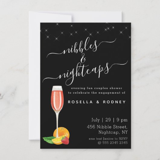 Nibbles Nightcaps Couples Shower Budget Uitnodigin Kaart (Voorkant)