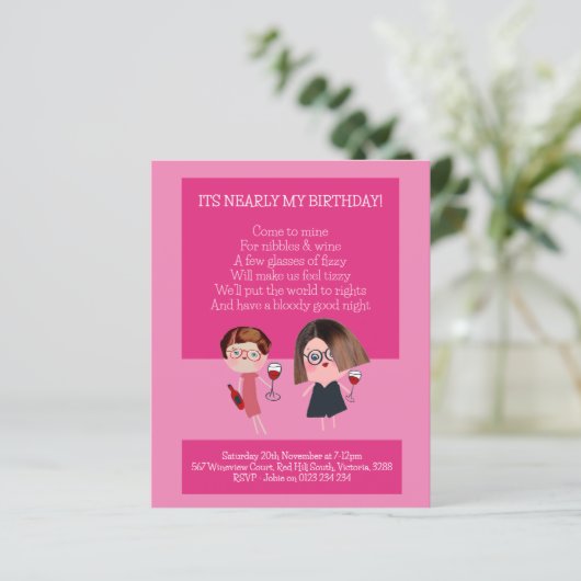 Nibbles & Wijn Verjaardagsfeestje Papier Uitnodigi (Staand voorkant)