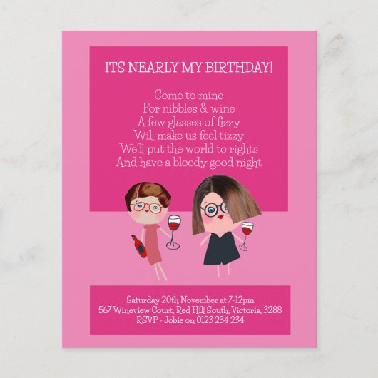 Nibbles & Wijn Verjaardagsfeestje Papier Uitnodigi (Voorkant)