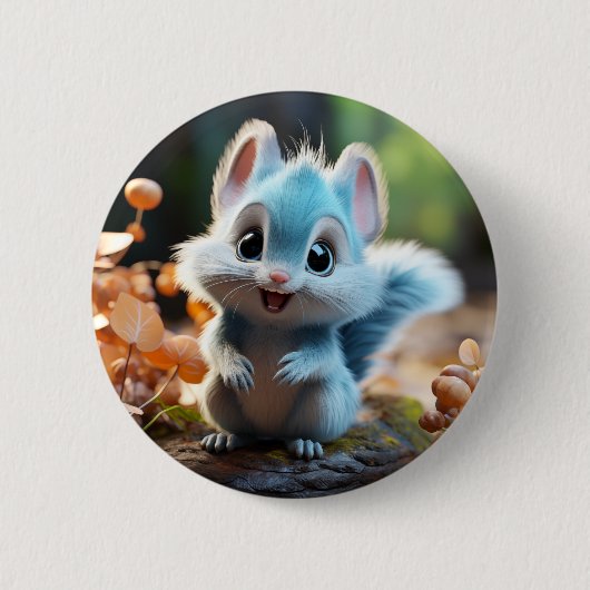 Nibbly - de blauwe eekhoorn ronde button 5,7 cm (Voorkant)