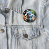 Nibbly - de blauwe eekhoorn ronde button 5,7 cm (In situ)