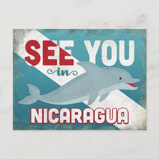 Nicaragua Dolphin - Retro Vintage Travel Briefkaart (Voorkant)