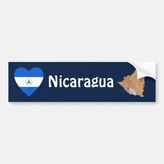 Nicaragua Flag Heart + Map Bumpersticker (Voorkant)