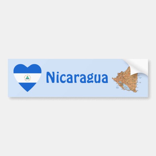 Nicaragua Flag Heart + Map Bumpersticker (Voorkant)