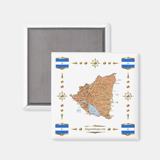 Nicaragua Map + Flags Magnet (Voorkant / Achterkant)