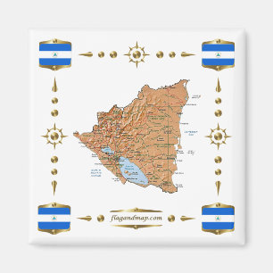 Nicaragua Map + Flags Magnet
