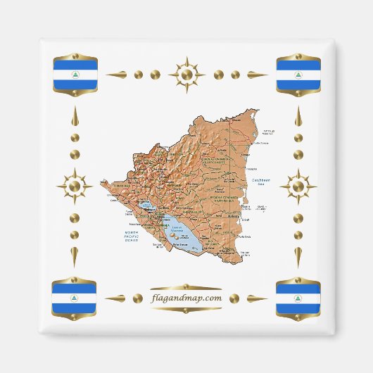 Nicaragua Map + Flags Magnet (Voorkant)