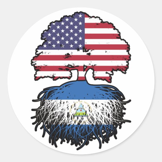 Nicaragua Nicaraguan American USA Tree Roots Flag Ronde Sticker (Voorkant)