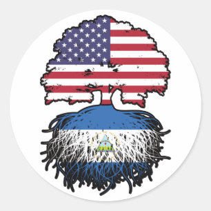 Nicaragua Nicaraguan American USA Tree Roots Flag Ronde Sticker