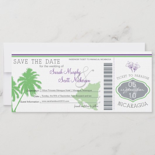 Nicaragua Save the Date Boarding Pass (Voorkant)