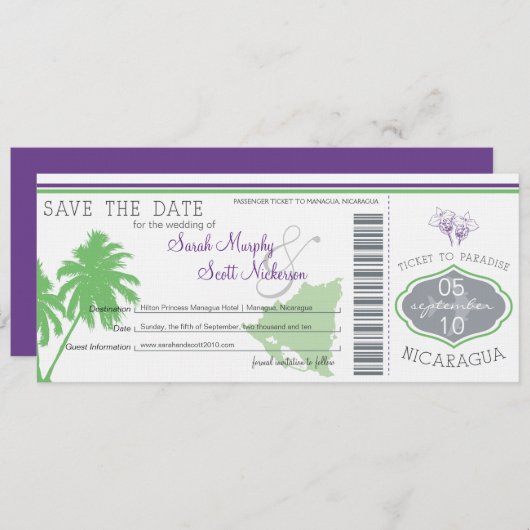 Nicaragua Save the Date Boarding Pass (Voorkant / Achterkant)