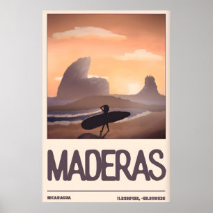 Nicaragua Surf Kunst aan de Wand, Maderas Beach Poster