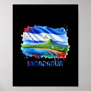 Nicaragua Vlag Kunst Schilderachtige Vulkaan En Ku Poster