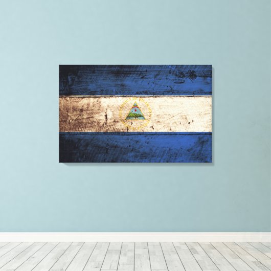 Nicaragua Vlag op oude houtnerf Canvas Afdruk (Insitu (Houten vloer))