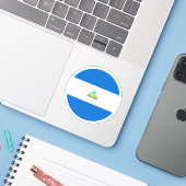 Nicaragua Vlag Ronde Sticker (Laptop met iPhone)