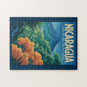 Nicaragua Vulkan Illustratie Reis Kunst Vintage Legpuzzel (Horizontaal)