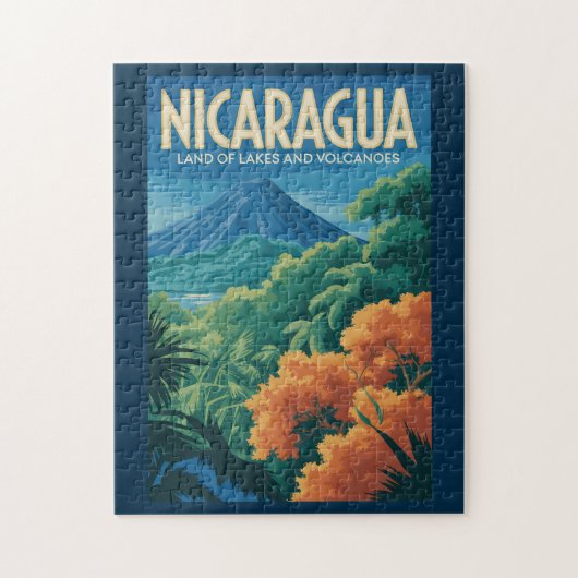 Nicaragua Vulkan Illustratie Reis Kunst Vintage Legpuzzel (Verticaal)