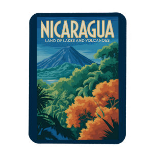 Nicaragua Vulkan Illustratie Reis Kunst Vintage Magneet