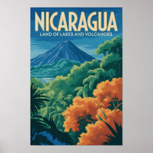 Nicaragua Vulkan Illustratie Reis Kunst Vintage Poster