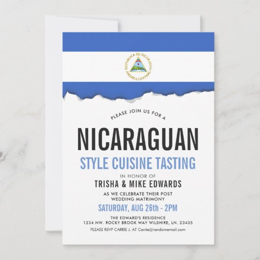 Nicaraguan Cuisine | Flag White Invite Kaart (Voorkant)